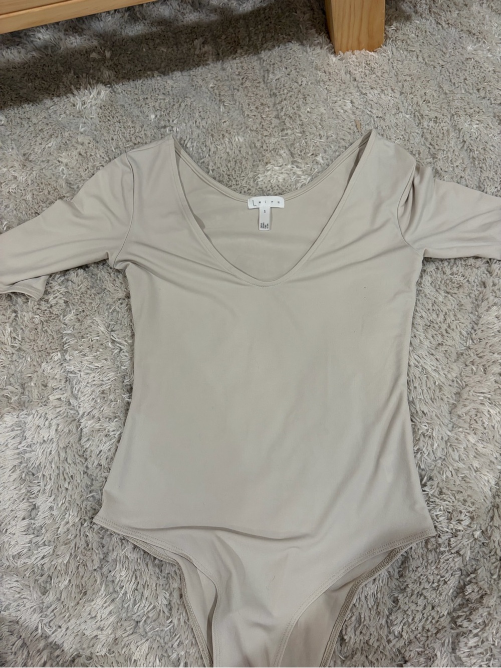 Leith Beige Scoop Neck Bodysuit Top